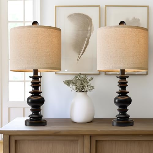 BOBOMOMO 20" Table Lamp Set of 2 for Bedroom Living Room Vintage Rustic Traditional Nightstand Bedside Lamps（Suitable for Decorating Small Areas） - color: Black, size: Small-20"