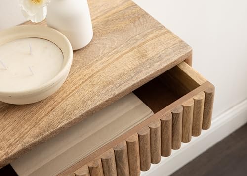 Kate and Laurel Reid Ribbed Wooden Tiered Floating Side Table, 18 x 10 x 9, Natural Wood, Modern Rectangular Mango Wood Floating Nightstand with Drawer for Bedroom Storage or Living Room End Table - color: Natural