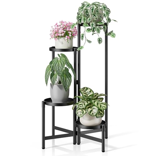 Tiered Plant Stand Indoor for Multiple Large Planter, 4 Tier Metal Corner Plant Stands Outdoor, Heavy Duty Planter Pot Holder Flower Stand, Floding Tall Display Racks for Patio Balcony Porch - color: BlackDisk, size: 4-tiers