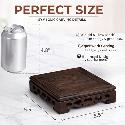 Wooden Display Square Stand Base 5.5"×5.5" – Wood Plant Stand, Pedestal Stand, Tabletop Plant Stand, Risers Display Stands, Oriental Style, Carved Base, Candle Stand