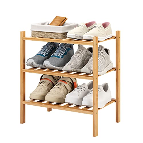 3-Tier Small Shoe Rack for Entryway, Stackable | Heavy Duty | Multi-Function, Bamboo Free Standing Shoe Racks for Bedroom Hallway Closet - color: Natural, size: 3-Tier-Short
