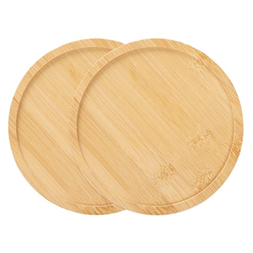 2 Pack 10" Bamboo Plant Saucer, Round Plant Pot Tray for Indoor Plants, Modern Brown Solid Style, Waterproof & Anti-Overflow - size: 10"