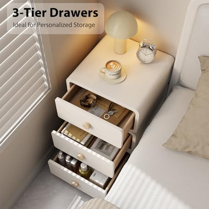 AQIMUELE White Night Stand, Narrow Nightstand with Drawers, Modern Nightstand for Bedroom, Dorm and Living Room.