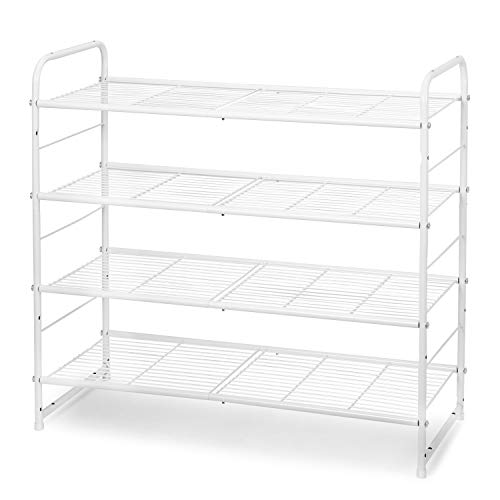 Simple Trending 4-Tier Stackable Shoe Rack, Expandable & Adjustable Shoe Organizer Storage Shelf, Wire Grid, White - color: White, size: 4 Tiers