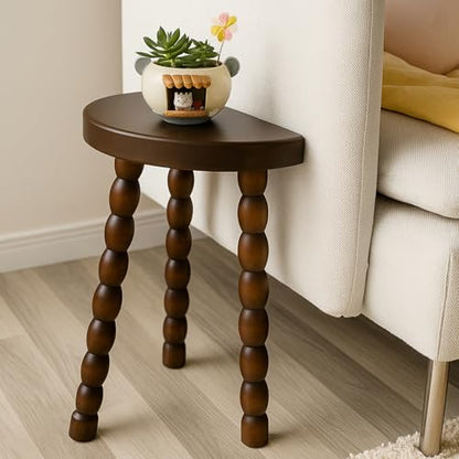 LitaEther 19.5" Wooden Bobbin Leg Side Table - Half Round Wooden Accent Stool for Bedroom, Hallway, Living Room, Sofa Side (2, Walnut) - color: Walnut