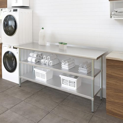 AmGood Stainless Steel Work Table with 1.5" Backsplash and 2 Shelves | Metal Kitchen Food Prep Table | NSF (72" Long x 24" Deep) - size: 72" Long x 24" Deep