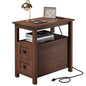 VVFLU Farmhouse End Table with Charging Station and 2 Storage Drawers, Cherry Wood Nightstand Narrow, Skinny Side Table Rustic, Slim Bedside Table, Open Shelf, Small for Bedroom, Living Room, Sofa - color: Cherry/Wood