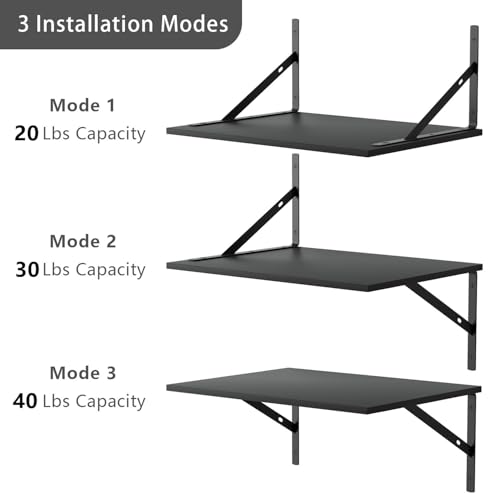 Deep Floating Wall Shelves - 4 Sets of 12 Inch Wide Black Wood Shelves for Bathroom, Bedroom, Kitchen, Living Room - color: Black Shelves