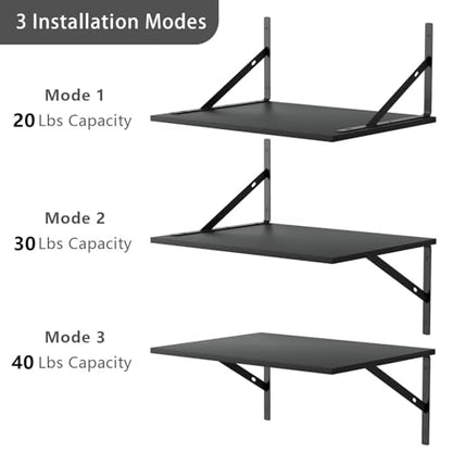 Deep Floating Wall Shelves - 4 Sets of 12 Inch Wide Black Wood Shelves for Bathroom, Bedroom, Kitchen, Living Room - color: Black Shelves