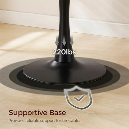 27.6" Marble Round Tulip Table, Mid-Century Modern Style Dining Table with Black Pedestal Base for 2-4 People, Featuring A Marble Tabletop for Kitchen, Dining Room, Cafe (Light Grey) - color: Light Grey#black