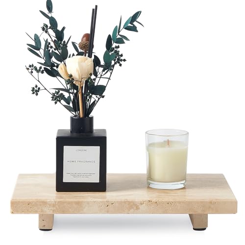 Natural Travertine Tray Pedestal Stand – Soap & Jewelry Riser for Bathroom Counter, Kitchen Sink, Vanity Organizer, Decorative Stone Catchall for Perfume, Candles - color: Travertine, size: 9.8" x 5.9" x 1.6"