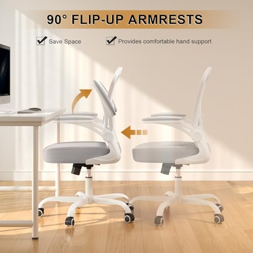 Office Chair, Ergonomic Desk Chairs 330LBS Capacity High Back Mesh Computer Chair with Flip-up Armrests, Comfy Work Chair with Adjustable Lumbar Support - color: Beige-grey