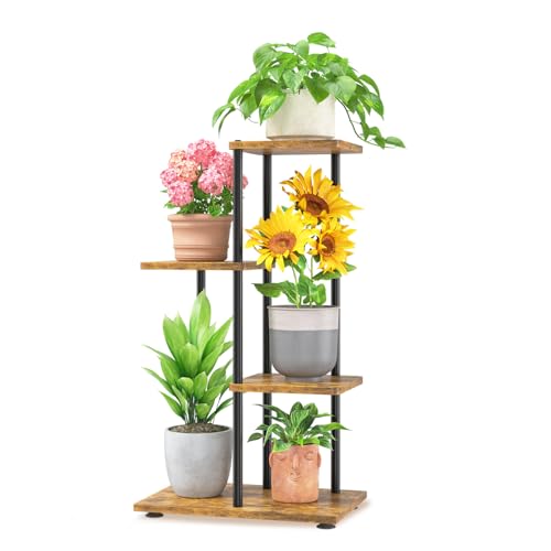 LASZOLA Plant Stand Shelf Tall for Indoor Corner, 3 Tier Wood Brown | Heavy Duty Multi Level Vertical Flower Rack for Narrow Inside Floor, Sturdy Metal Planter Holder for Home Garden Living Room - color: Natural Black - Brown, size: 3 Tier