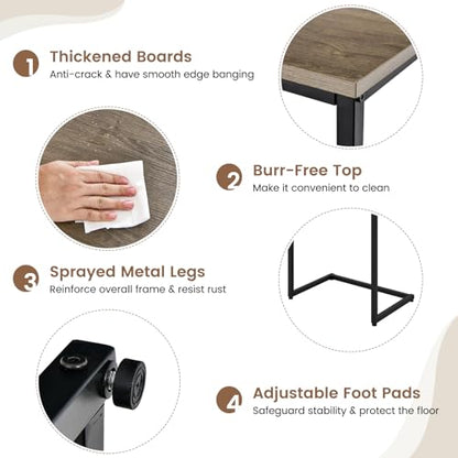 Giantex Nesting Coffee Table Set of 3, Stackable Square End Table w/Wood Grain Tabletop & Heavy-Duty Metal Frame, Farmhouse C-Shaped Accent Table for Small Space, Living Room, Bedroom (Black Oak) - color: Black Oak