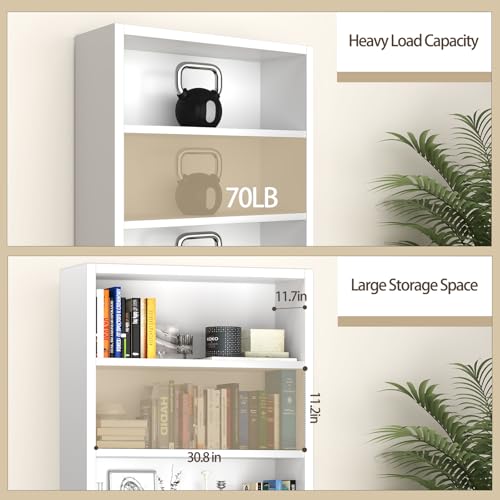 furtble 2-Tier Bookshelf, 24.5''H Wood Bookcase with Closed Back, Sturdy Modern Display Storage Shelf for Living Room, Home Office, or Study, White - size: 2-Tier-30.7W