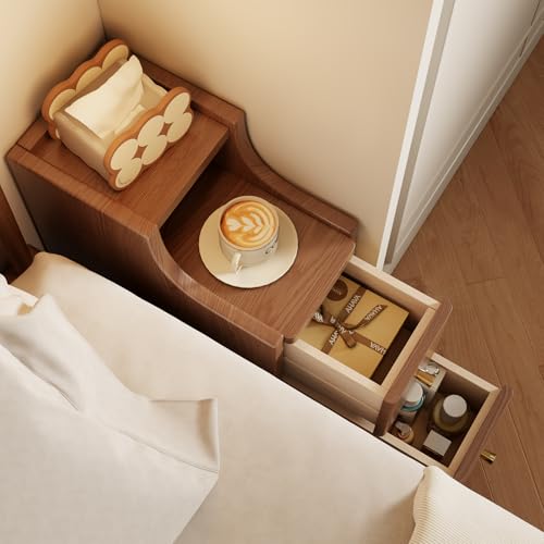 Narrow Nightstand with 2 Drawers,Walnut Nightstand,Bedside Table,Solid Wood Modern Bedside Table for Bedroom,Study,Toilet - color: Walnut, size: 15.75"D x 7.87"W x 22.32"H(2 Drawers)