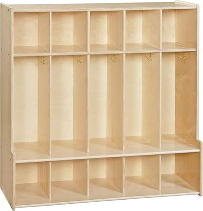 Contender 5-Section Coat Locker with Bench & Cubby Storage for Kids, Backpack Organizer with Cubbies Storage for Daycare, Preschool, Kindergarten [Natural] - style: Assembly Required