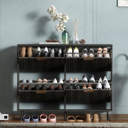 Shoe Cabinet Storage,Modern Freestanding Organizer with 4 Flip Drawers,Narrow Shoe Rack Cabinet for Entryway,Black - color: Black, size: 4-Drawers