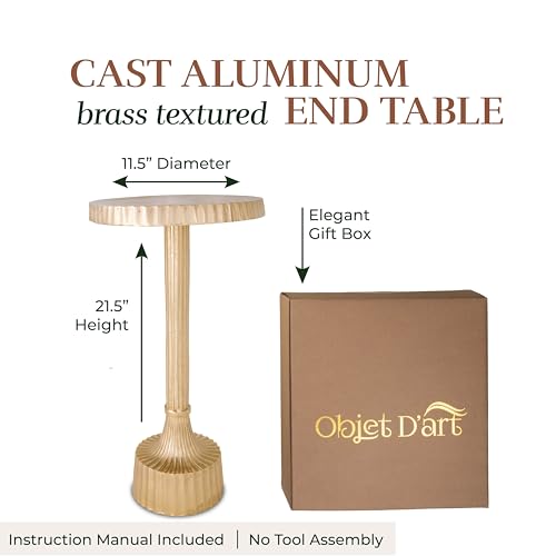 OBJET D'ART Inverness Small Round Gold End Table, 22" H | Vintage Metal Accent, Side Table, Pedestal, Cocktail, Drink Table, Living Room, Small Spaces, Modern Look, Quality Build - style: Inverness