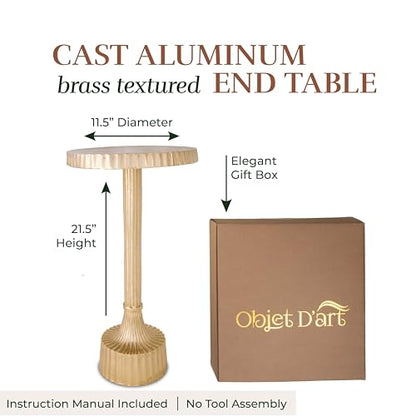 OBJET D'ART Inverness Small Round Gold End Table, 22" H | Vintage Metal Accent, Side Table, Pedestal, Cocktail, Drink Table, Living Room, Small Spaces, Modern Look, Quality Build - style: Inverness