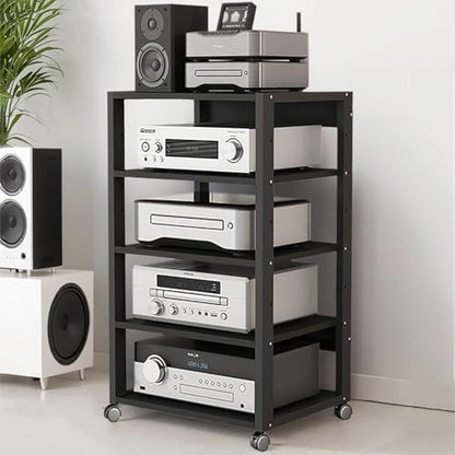 3/4/5 Tier Audio-Video Media Stand with Adjustable Shelves, Home Stereo System Entertainment Components Cabinet for Gaming, Meeting, Living, Recording Room, Black(50x40x90cm) - size: 50x40x90cm