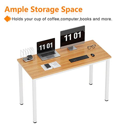 Need 47 inch Computer Desk, Teak Tabletop, White Metal Frame, Modern Simple | Home Office Desk, Basic Sturdy Writing Table, Adjustable Feet, Water-Resistant, Dorms & Bedrooms, Easy Assembly, Game & Study - color: Teak & White, size: 47 inches