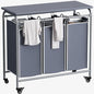 LINZINAR 3-Bag Laundry Hamper with Ironing Board, Grey 135L Laundry Sorter | Laundry Room Organization with Heavy Duty Rolling Lockable Wheels and Removable Bag, Bedroom Laundry Cart for Clothes Storage - size: 3 Bags Grey with Board