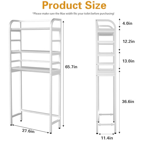 3-Tier Over The Toilet Storage Rack, Freestanding Bathroom Organizer Metal Frame Toilet for Small Spaces, Bathroom, Balcony, Laundry (White) - color: White