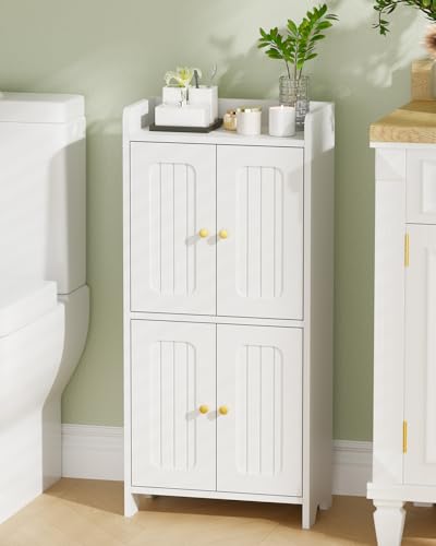 BEWISHOME Small Floor Cabinet,Toilet Paper Storage,Bathroom Storage Cabinet | with 4 Doors and Shelves, Bathroom Organizers and Storage for Small Spaces, White 7.9" D x 14.6" W x 31" H YYG11W - color: White