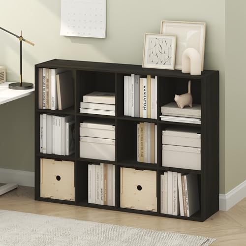 Furinno PELLI Book Shelf, 12-Cube Bookshelf, Cube Storage Organizer Bookcase, 11.7 x 47.6 x 36, for Living Room, Bedroom, Home Office, Espresso - color: Espresso, size: 12-Cube