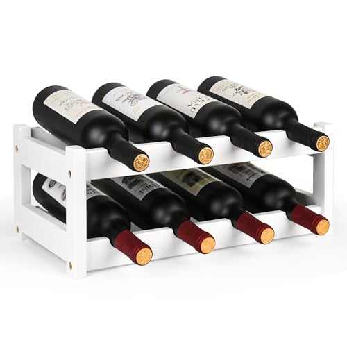 VASMIA Wine Rack, 2-Tier Bamboo Wine Racks Countertop Cabinet Wine Holder Wine Storage Shelf for Pantry Kitchen Bar, White - color: White, size: 2 Tiers