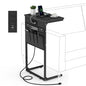 C Shaped End Table with Charging Station, 28" Tall Couch Side Table, Sofa Table Beside Table, Slide Under Sofa Arm C Table for Small Spaces, TV Tray Table for Living Room, Bedroom, Black - color: Black