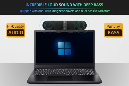 Computer Speakers for Desktop PC Monitor, USB Plug-in, Wired, Computer Soundbar for PC, Laptop Speakers with Adaptive-Channel-Switching, Loud Sound, Deep Bass, USB C Adapter, Easy to Clip on Monitor
