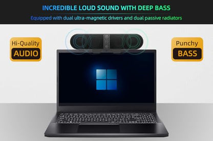 Computer Speakers for Desktop PC Monitor, USB Plug-in, Wired, Computer Soundbar for PC, Laptop Speakers with Adaptive-Channel-Switching, Loud Sound, Deep Bass, USB C Adapter, Easy to Clip on Monitor