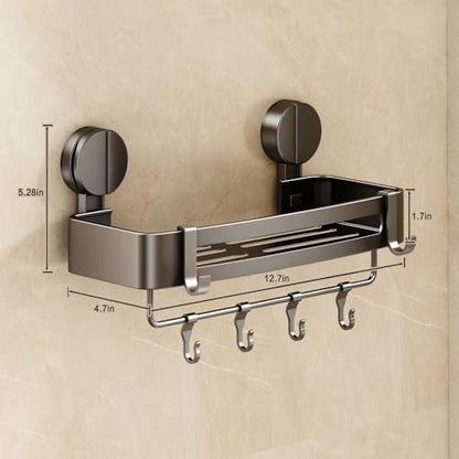 VOLPONE Shower Caddy Suction Cup, 2 Pack Corner Shower Shelves No Drilling, Showers Organizer Storage with Towel Bar & Removable Hooks, Bathroom Shower Shelf Rack for Inside Showers