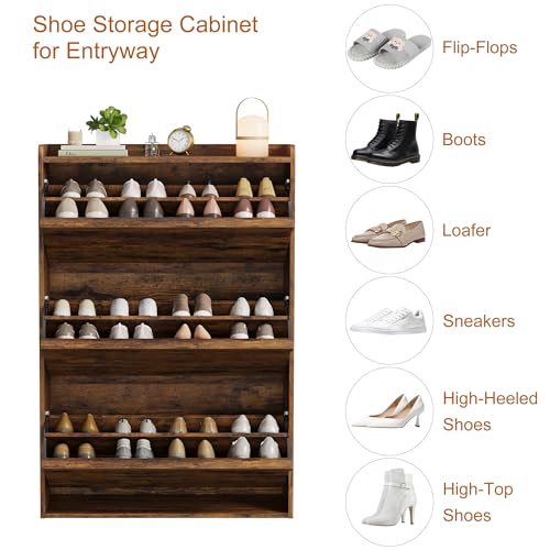 Garvee Shoe Cabinet with 3 Flip Drawers, Hidden Wood Shoe Cabinet,Freestanding Shoe Storage Cabinet with Adjustable Shelf for Entryway Hallwa, Living Room, Living Room, Brown - color: Rustic Brown