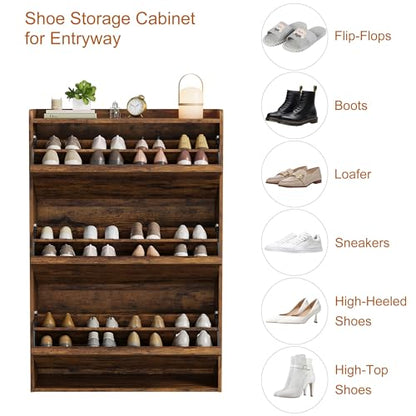 Garvee Shoe Cabinet with 3 Flip Drawers, Hidden Wood Shoe Cabinet,Freestanding Shoe Storage Cabinet with Adjustable Shelf for Entryway Hallwa, Living Room, Living Room, Brown - color: Rustic Brown