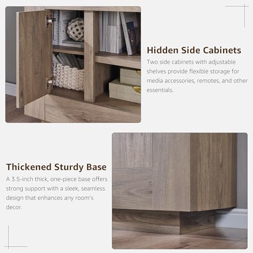 OKD Modern 70" TV Stand, Entertainment Center for TVs Up to 80", Media Console with Large Open Storage & Side Cabinets, Thick Wood Design for Living Room, Alder Grey - color: Alder Grey
