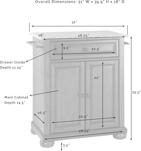 Crosley Furniture Alexandria Granite Top Small Portable Rolling Kitchen Island Storage Cart, Microwave Stand, Mahogany - color: Mahogany, style: Solid Grey Granite Top