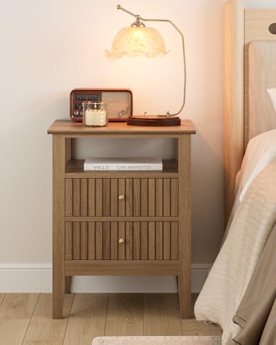 Fluted Nightstand, Farmhouse Night Stand with 2 Drawers, Mid Century Modern Side Accent Table,Bedside End Table for Bedroom, Living Room, Natural - color: Natural, size: 2 Drawers