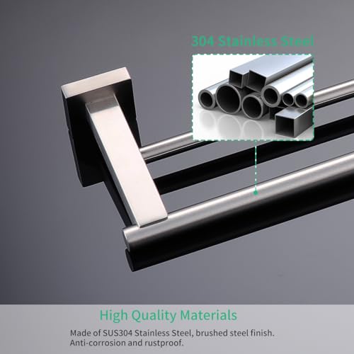 Miyili 30-Inch Bathroom Double Towel Bar Brushed Stainless Steel Bath Towel Rack Holder Wall Mount, A02N75B - color: Brushed Steel, size: 30-Inch