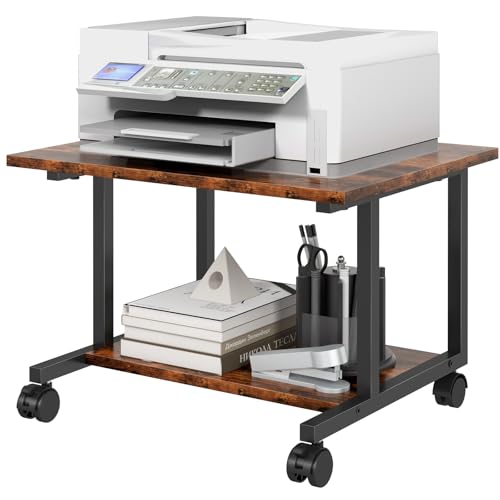 Livofloral Under Desk Printer Stand with Storage Shelf, 2-Tier Industrial Mobile Printer Table for Home and Office, Printer Stand with Wheels,Rustic Brown - color: Brown