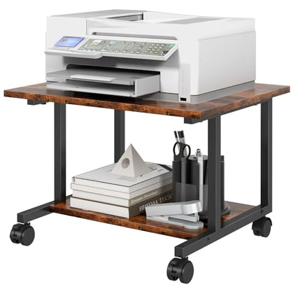 Livofloral Under Desk Printer Stand with Storage Shelf, 2-Tier Industrial Mobile Printer Table for Home and Office, Printer Stand with Wheels,Rustic Brown - color: Brown