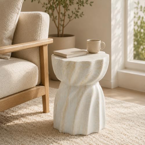 Stone Side Table,Round Faux Marble Side Table,Modern Small Stone End Table for Balcony (White-13.8"-9) - color: White-13.8"-9
