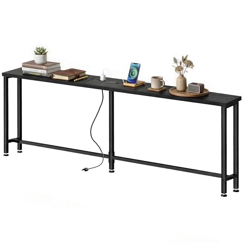 78" Narrow Sofa Table with Outlet (2 AC Outlets & 2 USB Ports), Behind Couch Table with Charging Station, Long Skinny Console Table for Living Room, Entryway and Hallway (Black) - color: Black, size: 78.7"W x 5.9"D x 29.7"H