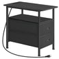HOOBRO End Table with Charging Station, Narrow Side Table, Nightstand with 2 Non-Woven Drawers, Slim Sofa Side Table, for Small Spaces, Living Room, Bedroom, Black BB486UBZ01 - color: Black, size: 11.8"L x 18.9"W x 23.6"H