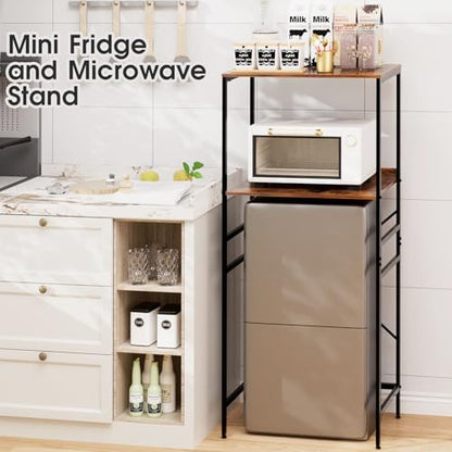 Mini Fridge Shelf Mini Fridge and Microwave Stand Over Mini Fridge Storage Rack Height Adjustable Microwave and Fridge Stand Suitable for Dorm, Kitchens, Offices, Brown - color: Brown