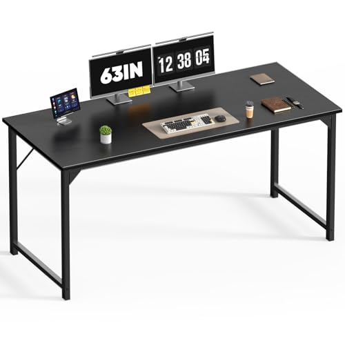 DUMOS 63 Inch Small Computer Desk, Gaming Desks for Home Office Bedroom | Modern Study Writing Work Table, Craft PC Desk Simple Workstation with Reinforcement Structure, Black - color: Wood Black, size: 63 Inch-1 Pack