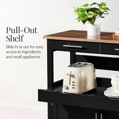 Best Choice Products 36in Large Rolling Kitchen Island Cart, 2-Door Cabinet, 2 Drawers, Pull-Out Shelf, Power Outlet, Hooks, & Swivel Lockable Wheels - Black - style: Black