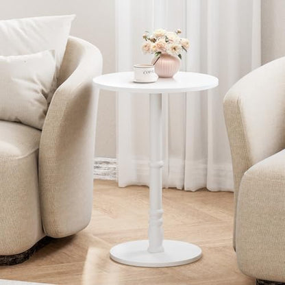 Homleke 16" Round Side Table with Solid Wood Pillar, Large Drink Table | Accent Table for Sofa Side, Wood Top & Base, Easy Assembly, Living Room, Bedroom, Office, White - color: White